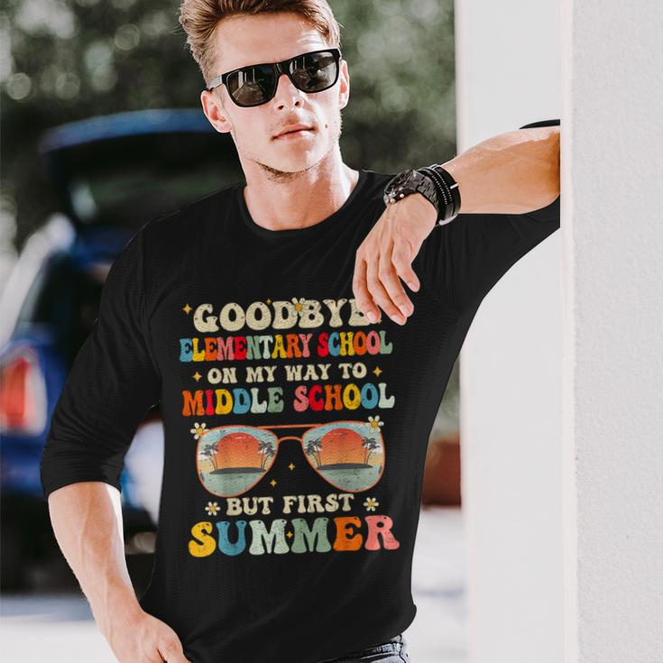 Goodbye Elementary Graduation To Middle School Hello Summer Long Sleeve T-Shirt Gifts for Him