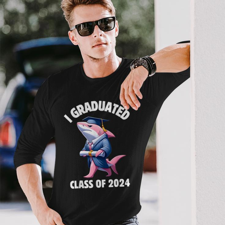 I Graduated Graduate Class Of 2024 Shark Graduation Long Sleeve T-Shirt Gifts for Him