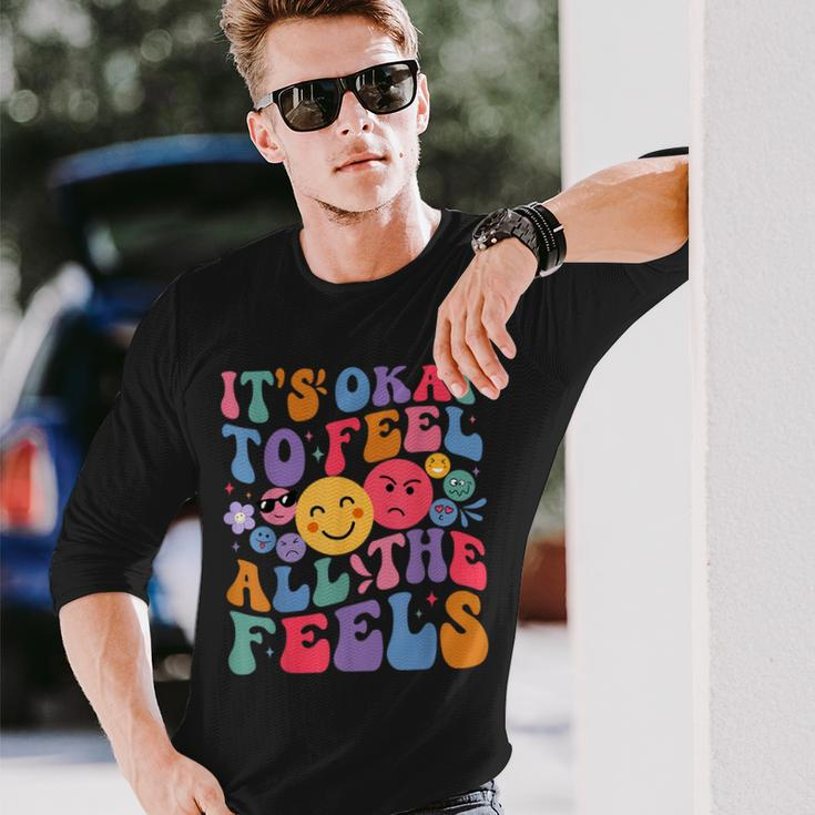 Groovy It's Ok To Feel All The Feels Emotions Mental Health Long Sleeve T-Shirt Gifts for Him