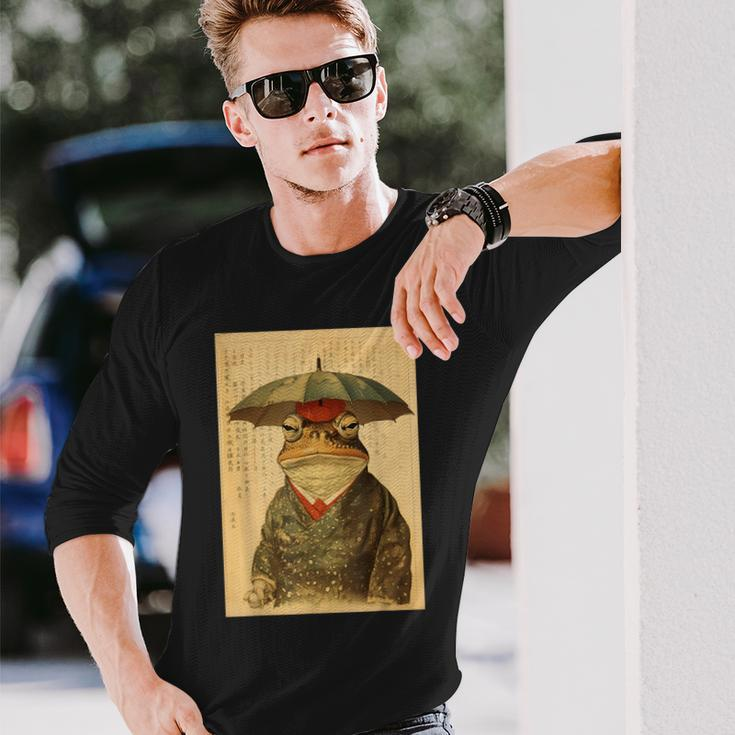 Grumpy Frog Unimpressed Toad Vintage Japanese Aesthetic Long Sleeve T-Shirt Gifts for Him