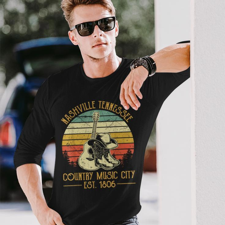 Guitar Guitarist Nashville Tennessee Country Music City Long Sleeve T-Shirt Gifts for Him