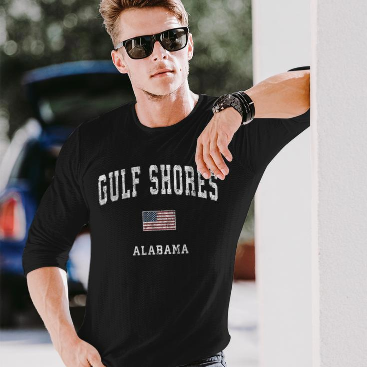 Gulf Shores Alabama Al Vintage American Flag Sports Long Sleeve T-Shirt Gifts for Him