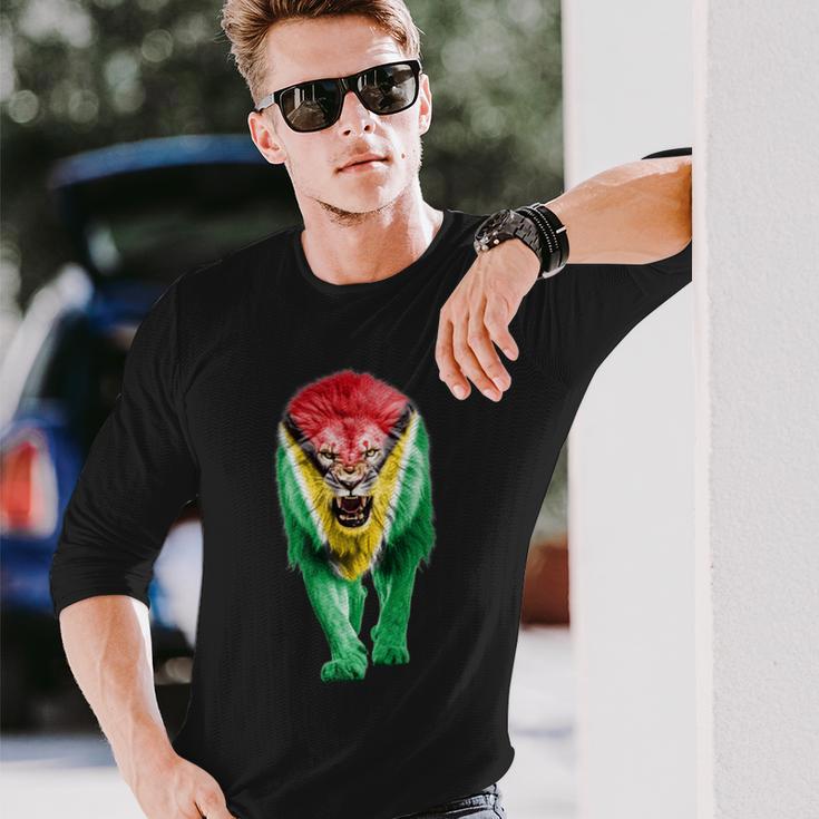 Guyana Flag Lion Pride Guyanese Flag Guyanese Roots Souvenir Long Sleeve T-Shirt Gifts for Him