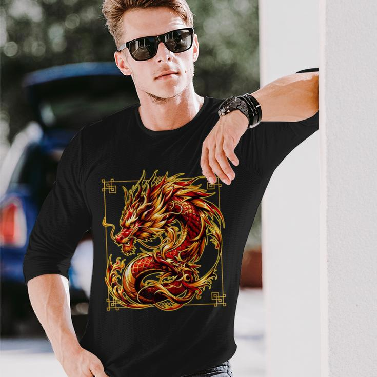 Happy Chinese New Year 2024 Lunar New Year Red Dragon Long Sleeve T-Shirt Gifts for Him