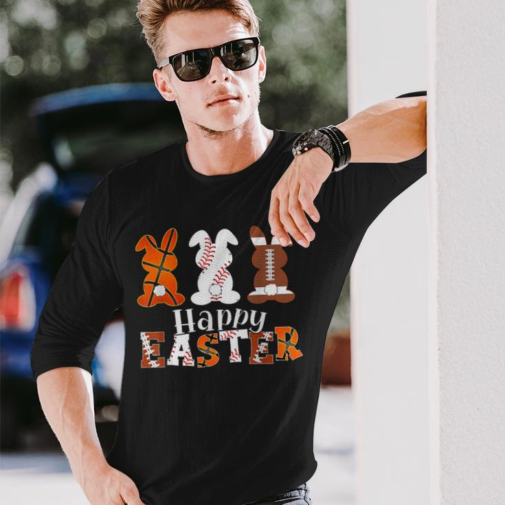 Happy Easter Baseball Football Basketball Bunny Rabbit Boys Long Sleeve T-Shirt Gifts for Him