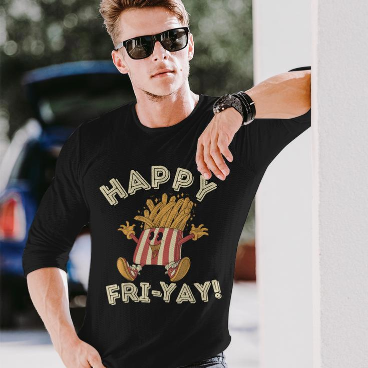 Happy Fri Yay Retro French Fries Friday Lovers Fun Teacher Long Sleeve T-Shirt Gifts for Him