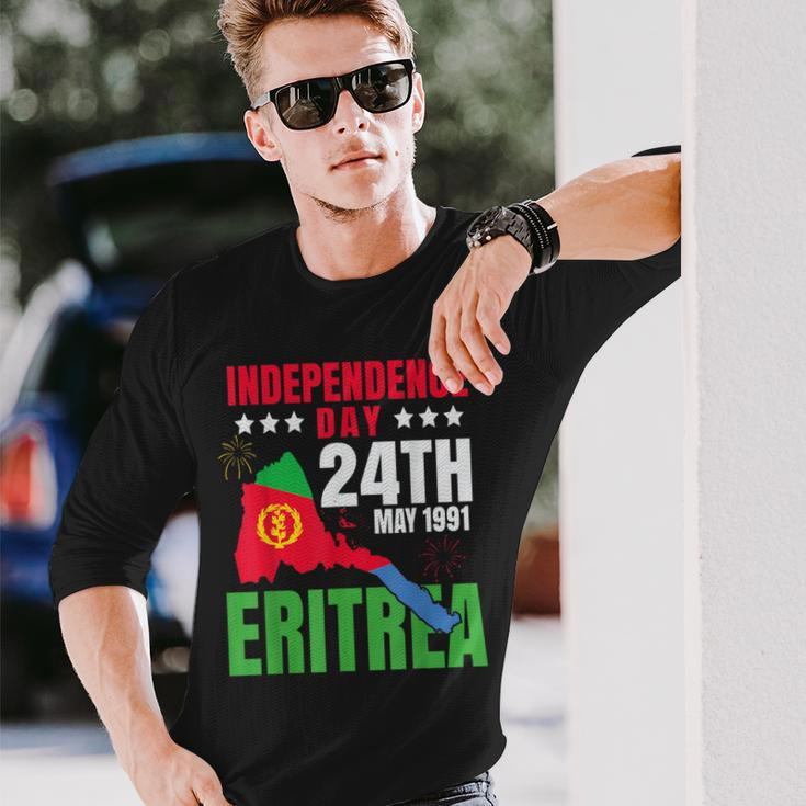 Happy Independence Eritrea Eritrean Flag & Eritrea Map Long Sleeve T-Shirt Gifts for Him