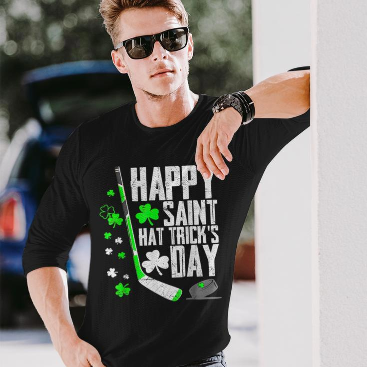 Happy Saint Hat Trick's Day Ice Hockey St Patrick's Long Sleeve T-Shirt Gifts for Him