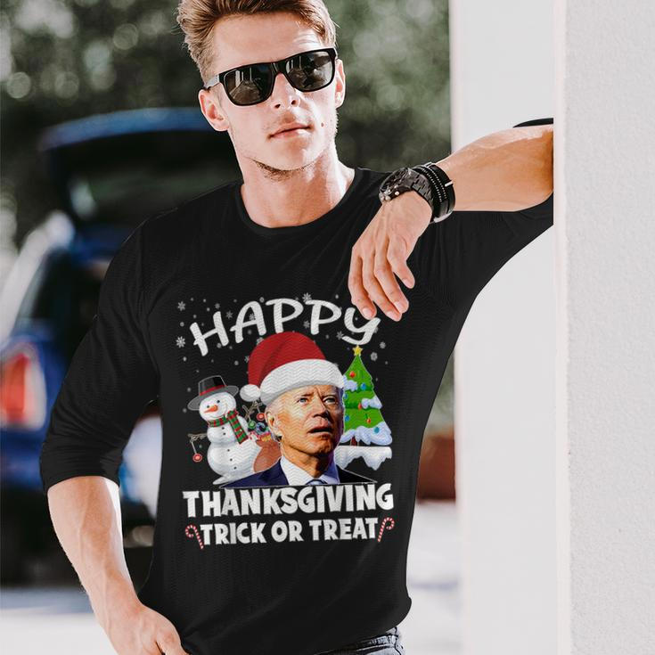 Happy Thanksgiving Trick Or Treat Joe Biden Santa Christmas Long Sleeve T-Shirt Gifts for Him