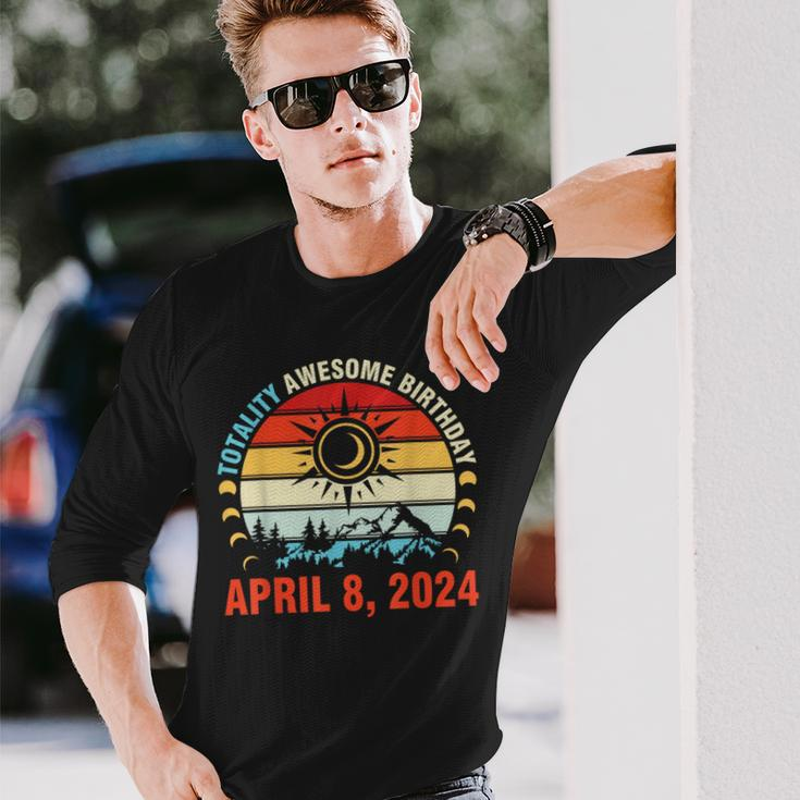 Happy Totality Solar Eclipse Awesome Birthday April 8 2024 Long Sleeve T-Shirt Gifts for Him