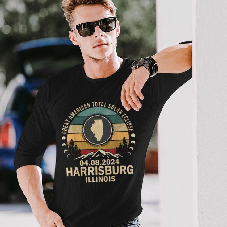 Harrisburg Illinois Total Solar Eclipse 2024 Long Sleeve T-Shirt Gifts for Him