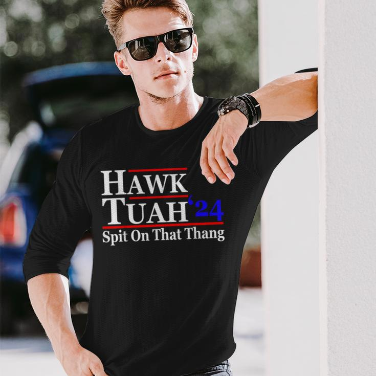 Hawk Tuah Spit On That Thing Presidential Candidate Parody Long Sleeve T-Shirt Gifts for Him