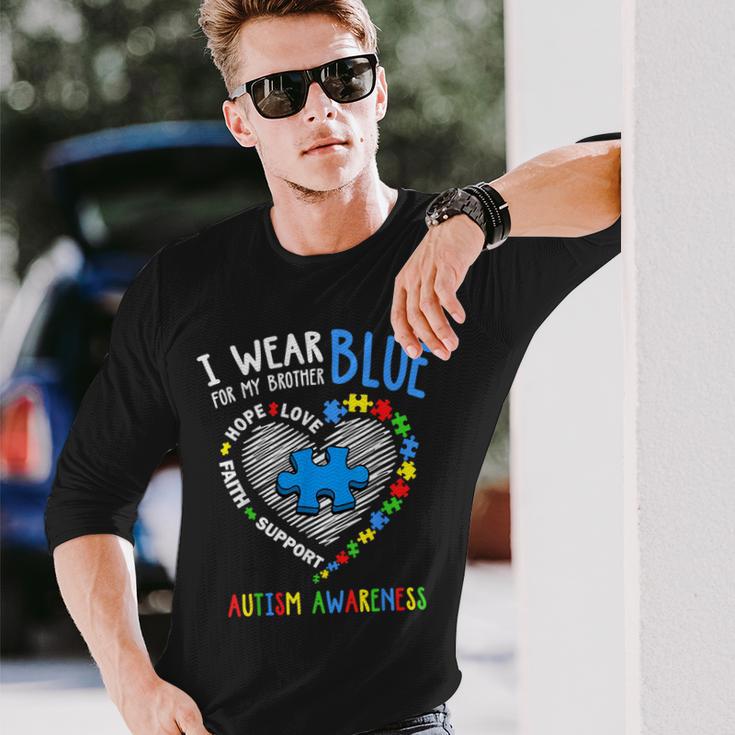 Heart I Wear Blue For My Brother Autism Awareness Month Long Sleeve T-Shirt Gifts for Him