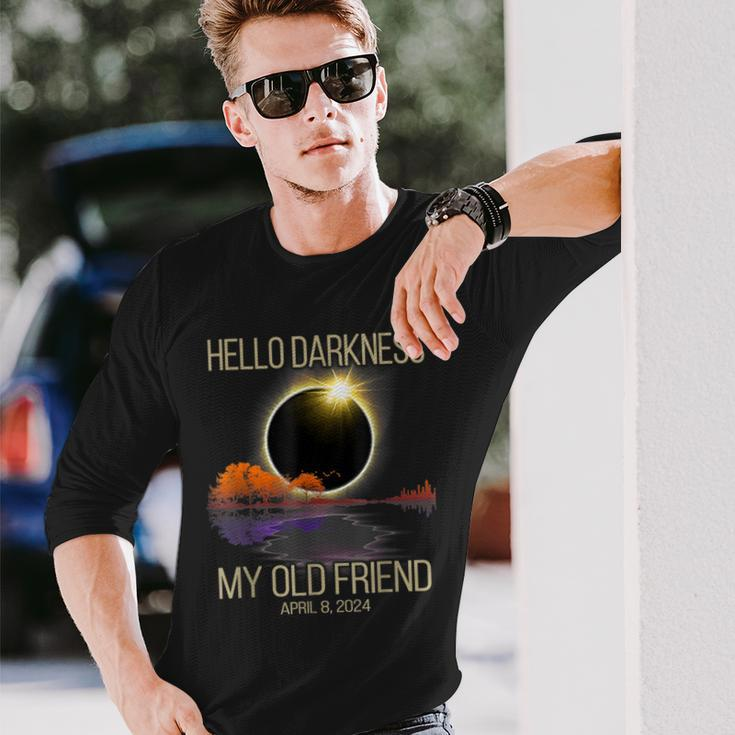 Hello Darkness My Old Friend Solar Eclipse April 08 2024 Long Sleeve T-Shirt Gifts for Him