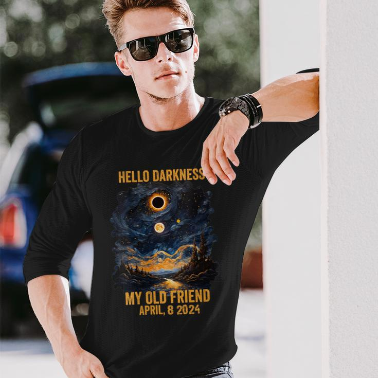 Hello Darkness My Old Friend Solar Eclipse April 8 2024 Long Sleeve T-Shirt Gifts for Him