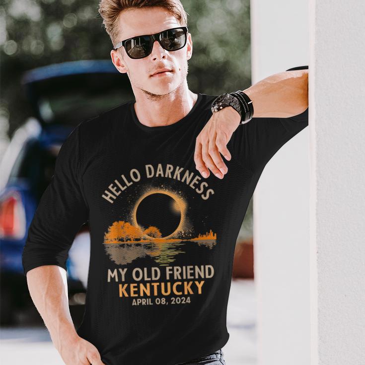 Hello Darkness My Old Friend Total Eclipse 2024 Kentucky Long Sleeve T-Shirt Gifts for Him