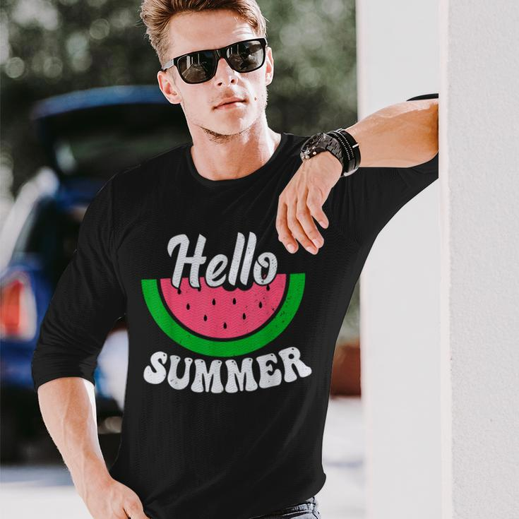 Hello Summer Watermelon Summer Break Vacation Cool Long Sleeve T-Shirt Gifts for Him