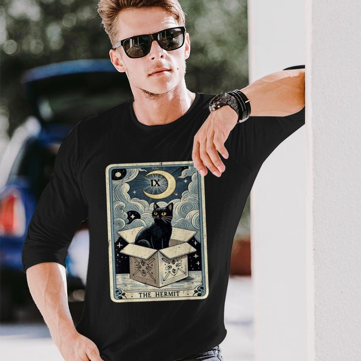 The Hermit Tarot Card Cat In Box Mystic Cat Long Sleeve T-Shirt Gifts for Him