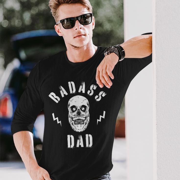 Herren Badass Dad Coolatertag Papa Schädel Langarmshirts Geschenke für Ihn