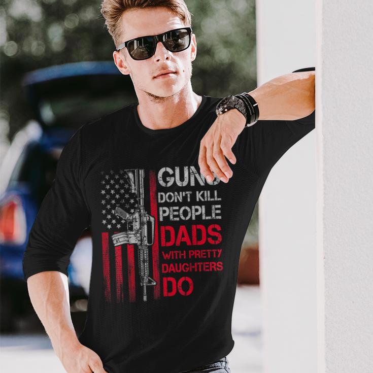 Herren Waffen Töten Keine Menschenäter Mit Hübschen Töchtern Humor Papa Langarmshirts Geschenke für Ihn