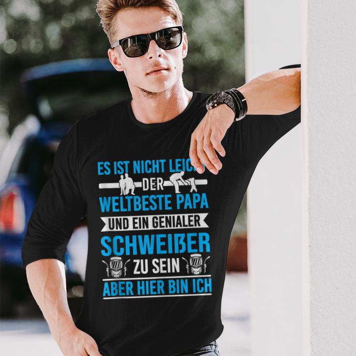 Herren Weltbester Papa Und Genialer Schweißer Schweißen Metallbau Langarmshirts Geschenke für Ihn