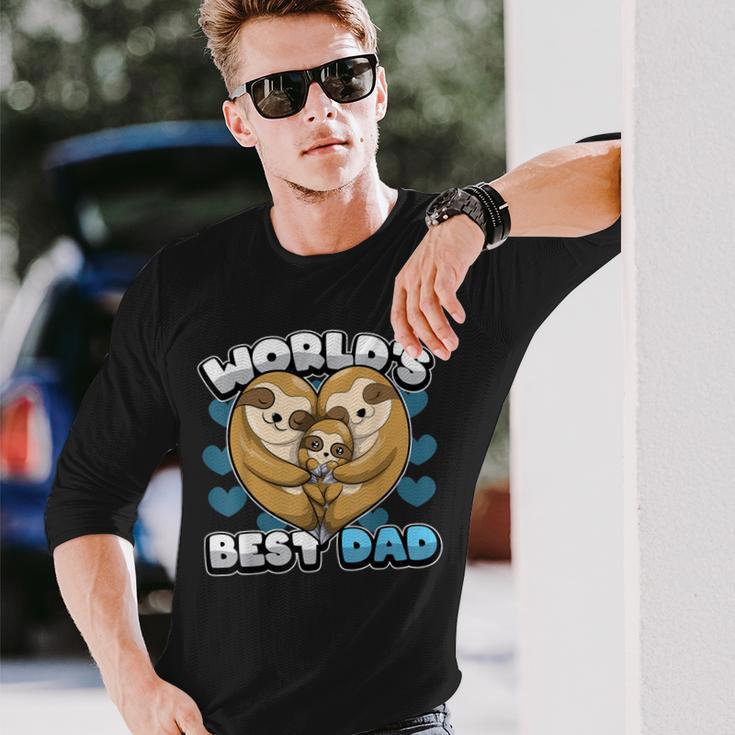 Herrenatertag World's Best Dad Niedlicher Faultier Papa Herz Familie Langarmshirts Geschenke für Ihn