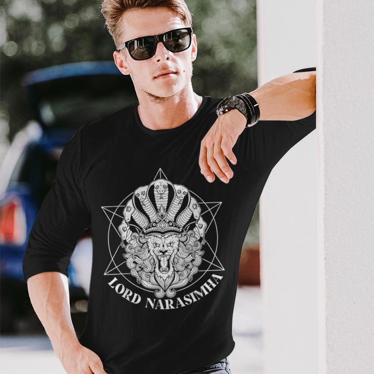 Hindu Festival Spiritual Meditation Lion Krishna Narasimha Long Sleeve T-Shirt Gifts for Him