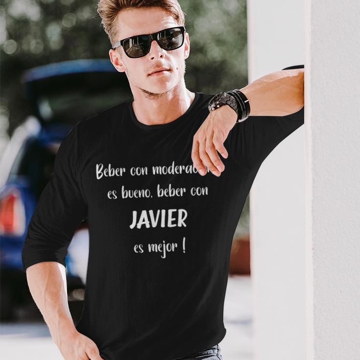 Hombre Beber Con Moderación Es Bueno Beber Con Javier Camiseta de manga larga Regalos para él