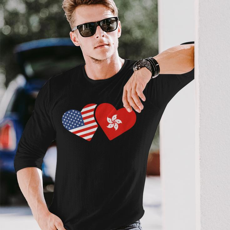 Hong Kong Usa FlagHeart Hongkonger American Love Long Sleeve T-Shirt Gifts for Him