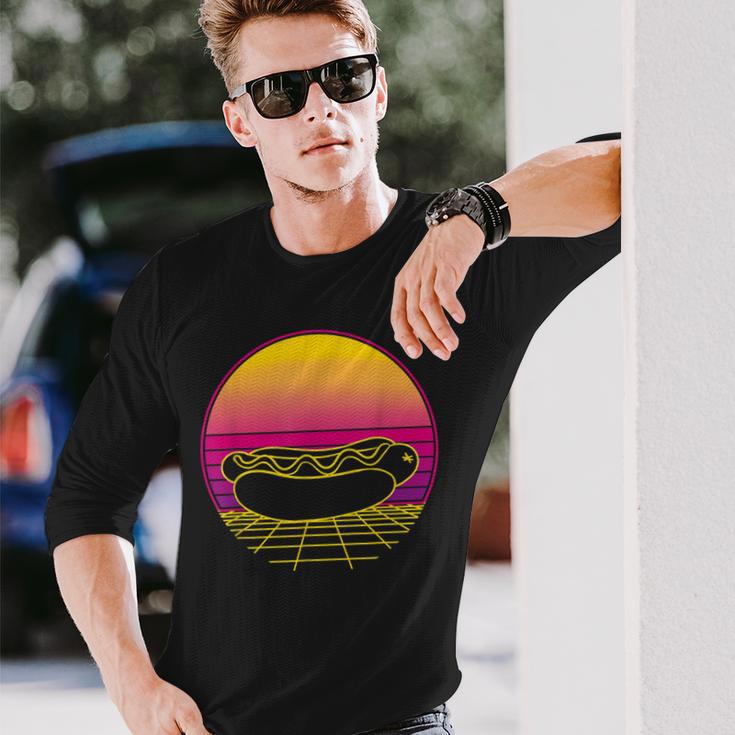 Hot Dog Fast Food Theme Party Retro Vintage Sunset Long Sleeve T-Shirt Gifts for Him