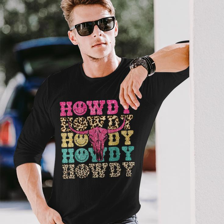 Howdy Smile Face Rodeo Western Country Southern Cowgirl Long Sleeve T-Shirt Gifts for Him