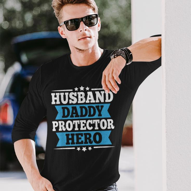 Husband Daddy Protector Hero Dad Papa Vintage Fathers Day Long Sleeve T-Shirt Gifts for Him