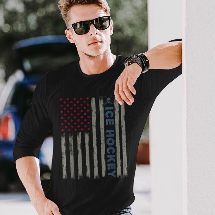 Ice Hockey American Flag Patriotic Usa 4Th Of July Vintage Long Sleeve T-Shirt Gifts for Him