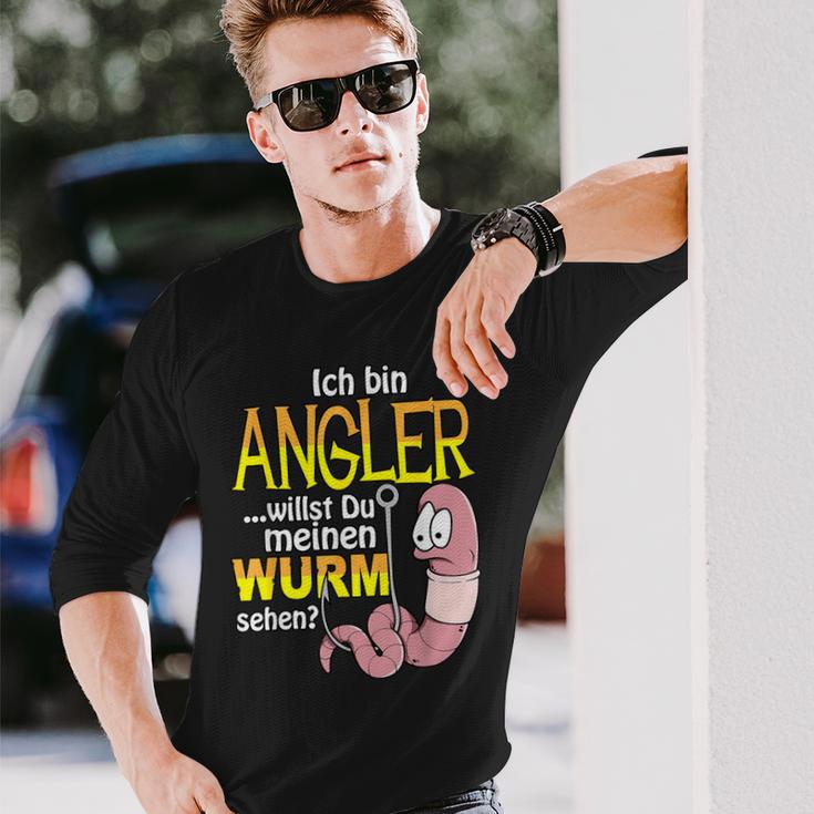 Ich Bin Angler, Willst Du Mein Wurm Sehen Langarmshirts, Schwarz Geschenke für Ihn