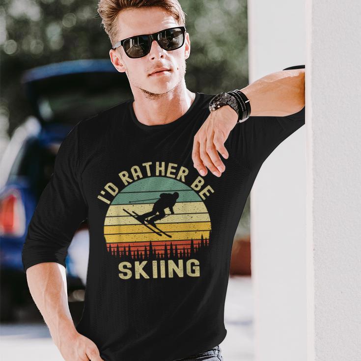 I'd Rather Be Skiing Retrointage Skifahrer Ski Herren Papa Jungen Langarmshirts Geschenke für Ihn