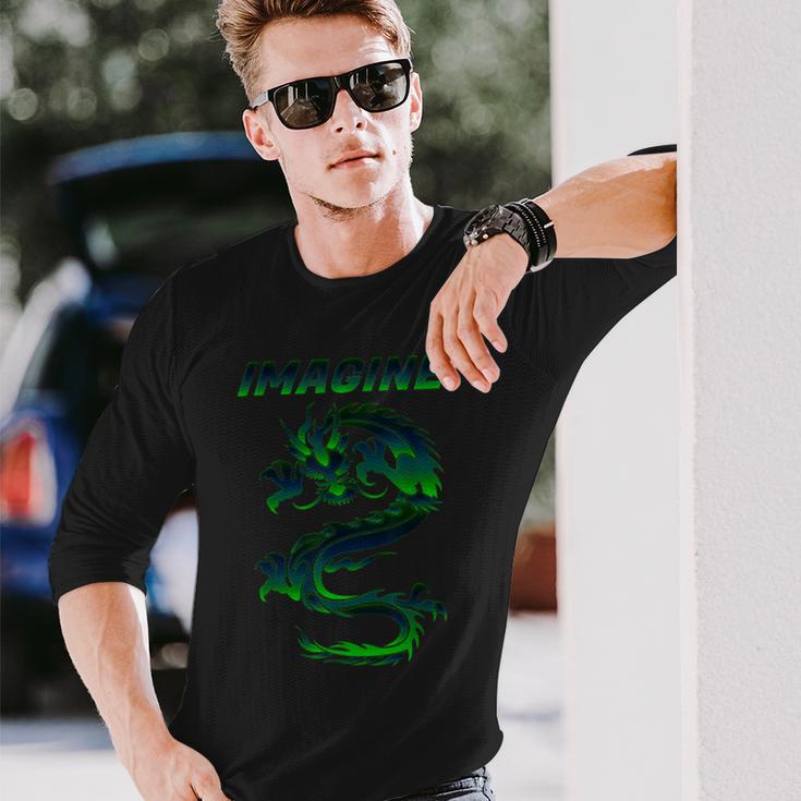 Imagine Fantasy Dragon Tattoo Style Long Sleeve T-Shirt Gifts for Him