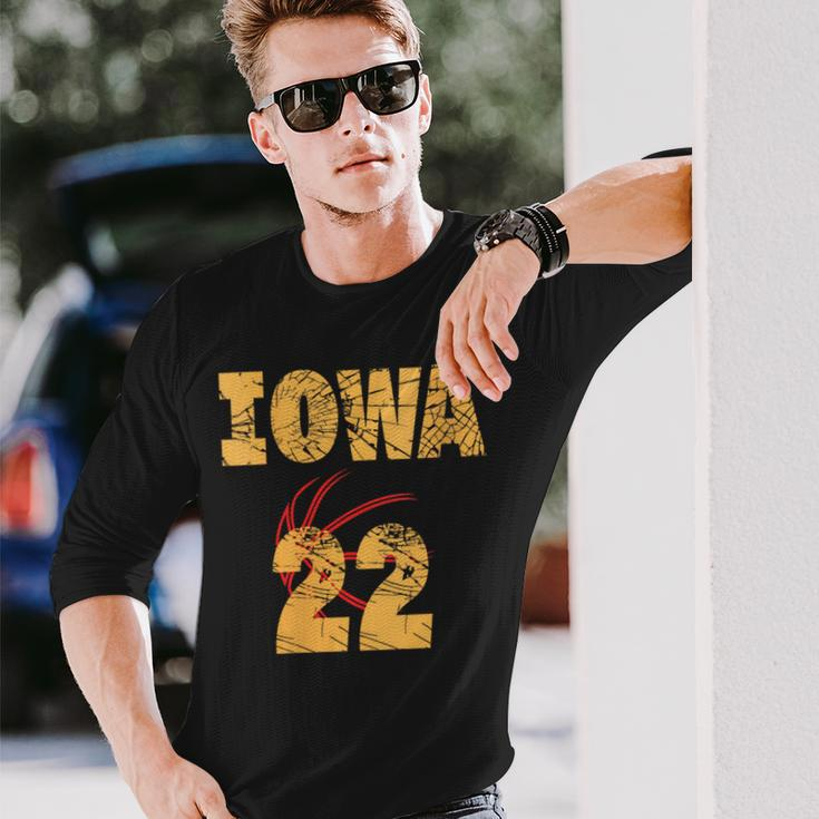 Iowa 22 Golden Yellow Sports Team Jersey Number Long Sleeve T-Shirt Gifts for Him