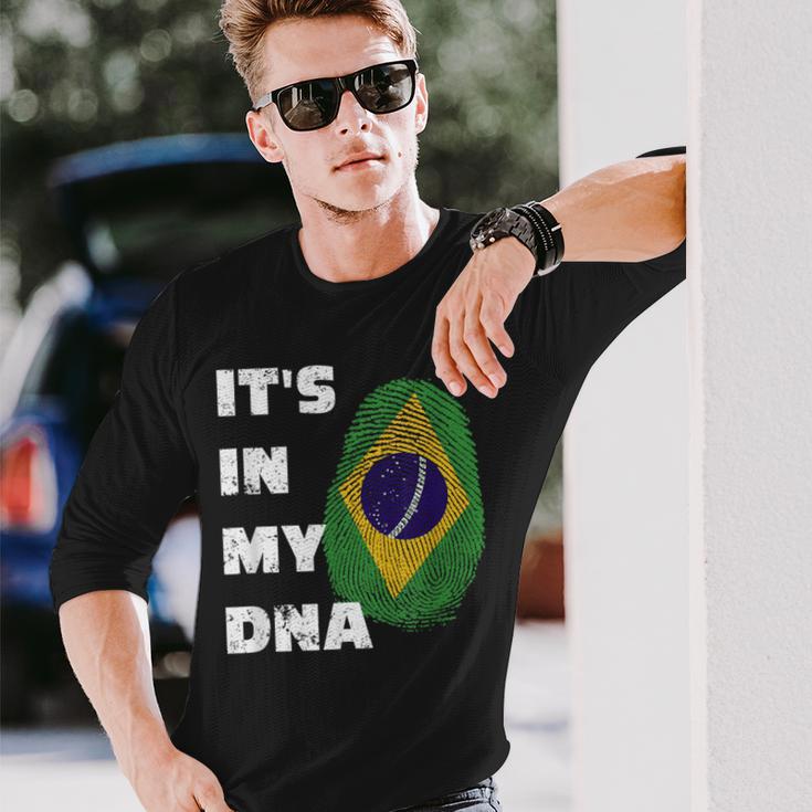 It's In My Dna Brazil Pride Fingerprint Flag Brasil Long Sleeve T-Shirt Gifts for Him