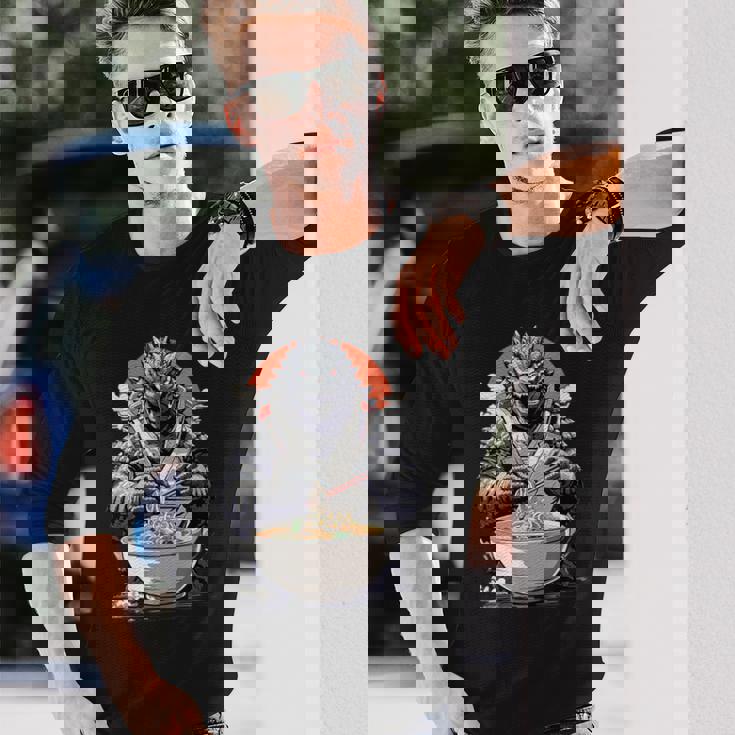 Japanese Monster Kaiju Eating Ramen Long Sleeve T-Shirt Gifts for Him