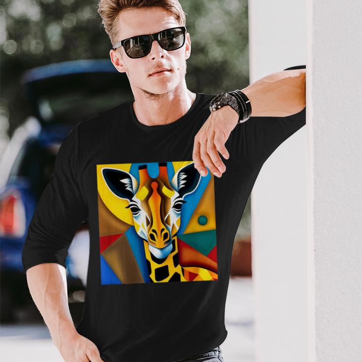 Jirafa Africano Animales Motivo África Colorido Jirafa Amantes Camiseta de manga larga Regalos para él