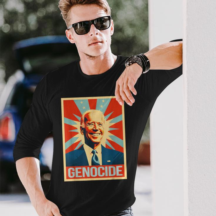 Joe Biden Genocide Anti Biden Conservative Political Long Sleeve T-Shirt Gifts for Him