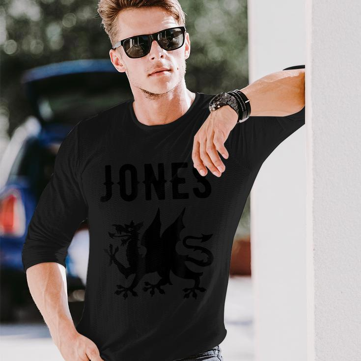 Jones Surname Welsh Family Name Wales Heraldic Dragon Long Sleeve T-Shirt Gifts for Him