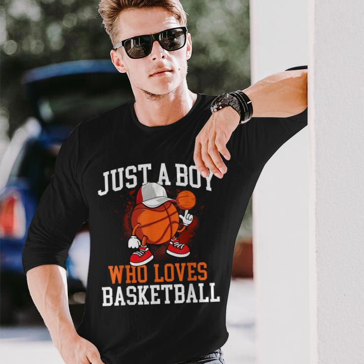 Just A Boy Who Loves Basketball Player Hoops Long Sleeve T-Shirt Gifts for Him