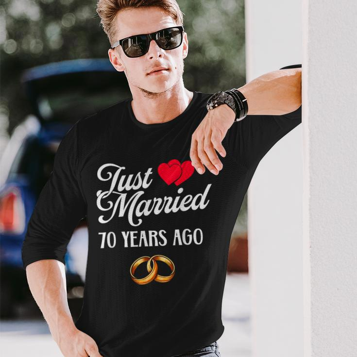 Just Married 70 Years Ago Couple 70Th Anniversary Long Sleeve T-Shirt Gifts for Him