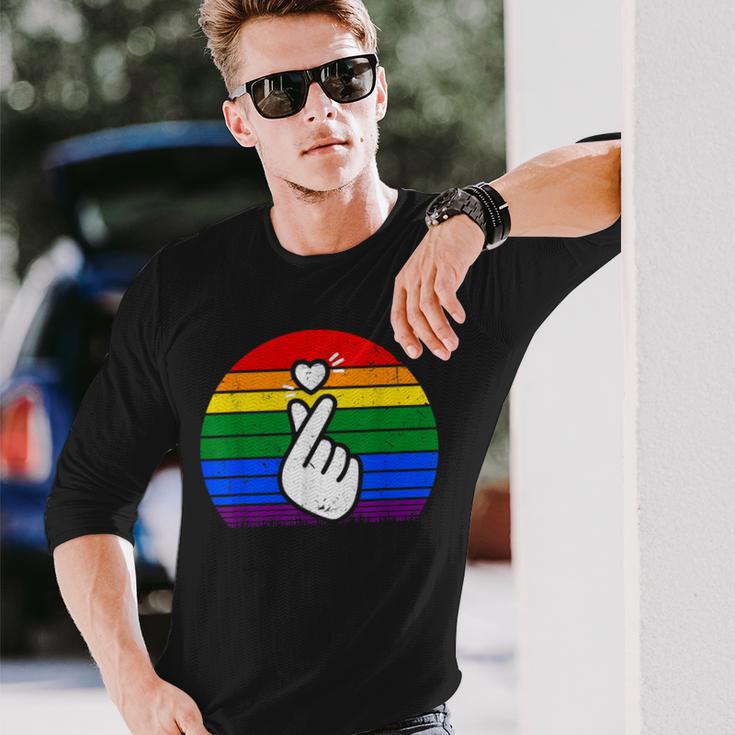 K-Pop Heart Hand Lgbt Gay Pride Retro Vintage Lgbtq Pride Long Sleeve T-Shirt Gifts for Him