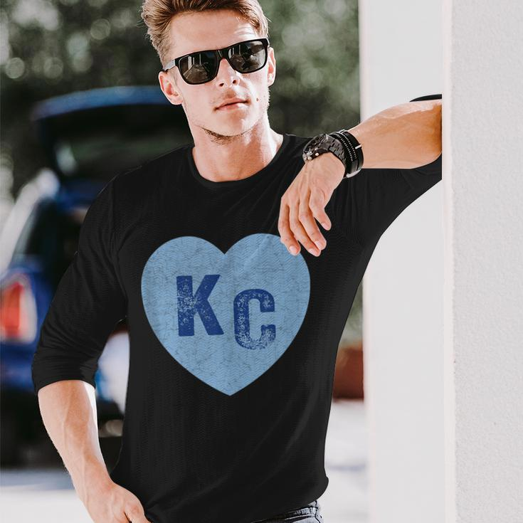 Kansas City Heart Kc Hearts I Love Kc Letters Blue Vintage Long Sleeve T-Shirt Gifts for Him
