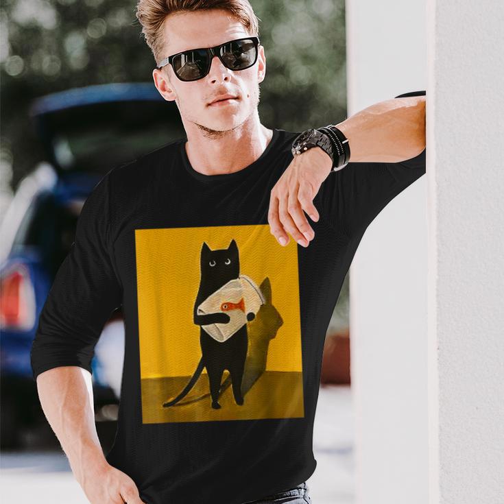 Katze Hält Goldfischglas-Kunstdesign Langarmshirts Geschenke für Ihn