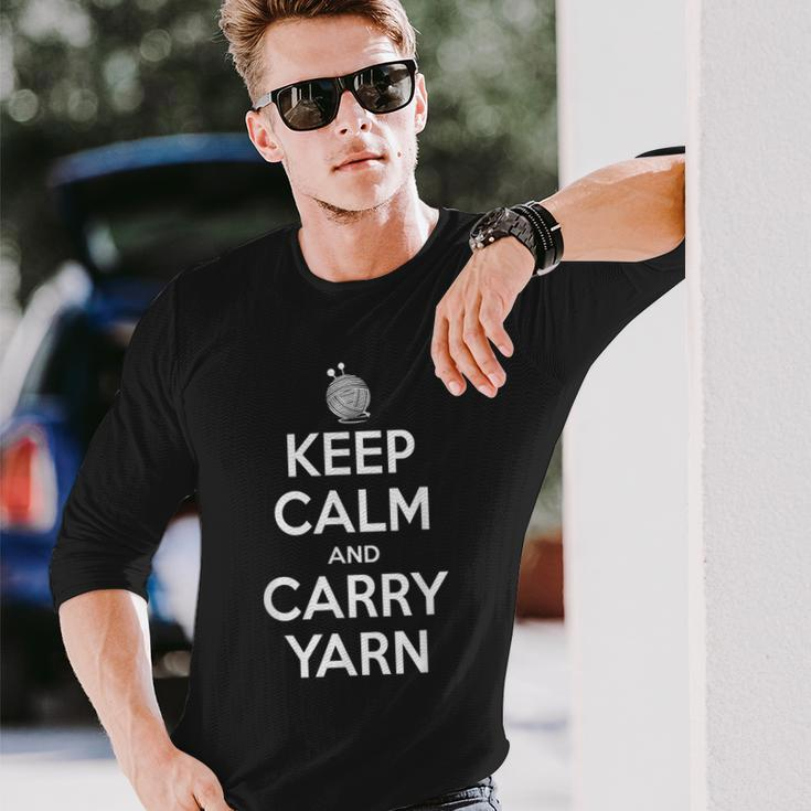 Keep Calm And Carry Yarn Novelty Crochet Knitting Long Sleeve T-Shirt Gifts for Him