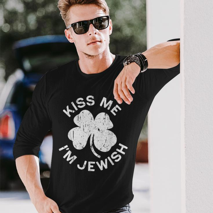 Kiss Me I'm Jewish Saint Patrick Day Long Sleeve T-Shirt Gifts for Him