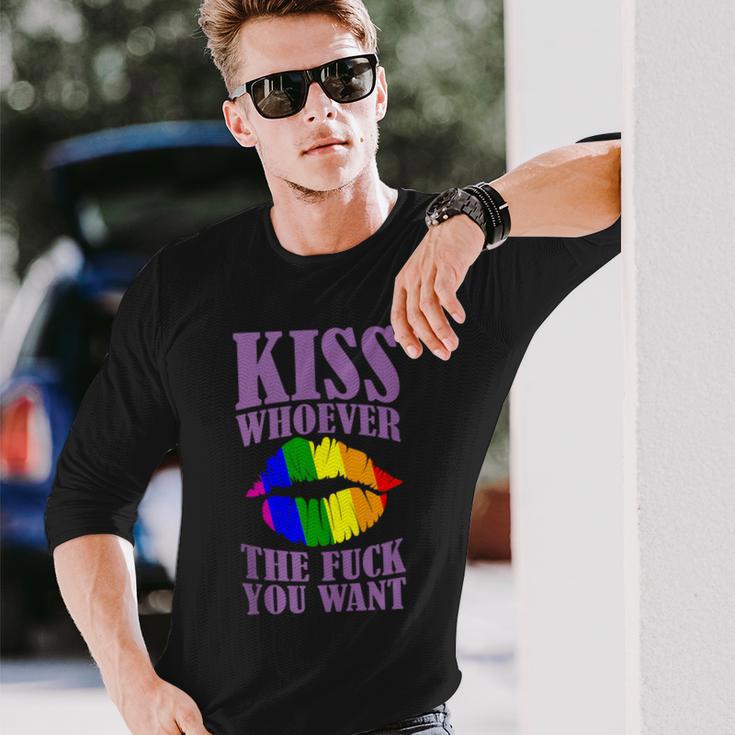 Kiss Whoever The F You Want Lgbt Pride Month Lgbtq Rainbow Long Sleeve T-Shirt Gifts for Him